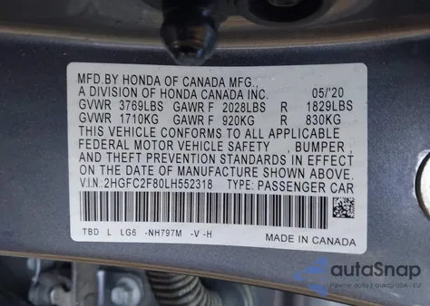 2020 Honda Civic Sport from USA, damaged, VIN 2HGFC2F80LH552318